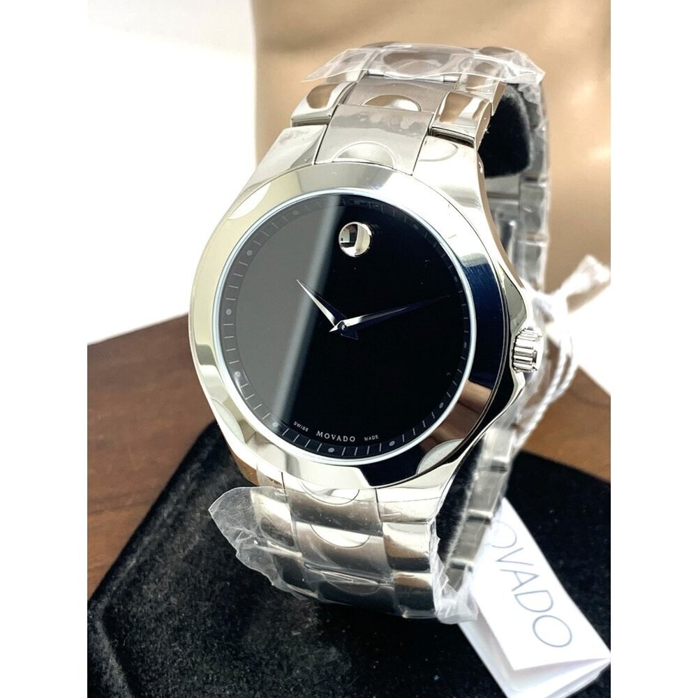 Movado Men's Watch 0606378 Museum Luno Black Dial Swiss Quartz Silver Steel 40mm